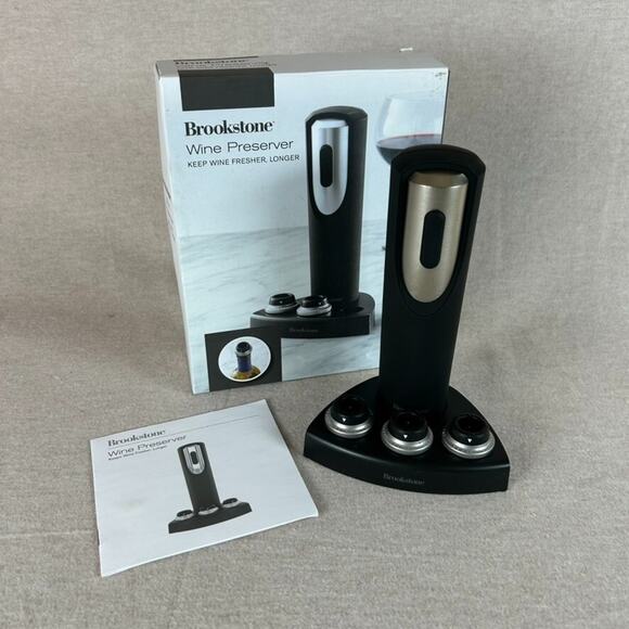 Brookstone Other - Brookstone Wine Preserver With 3 Wine Stoppers With Date Indicator Rings & Stand